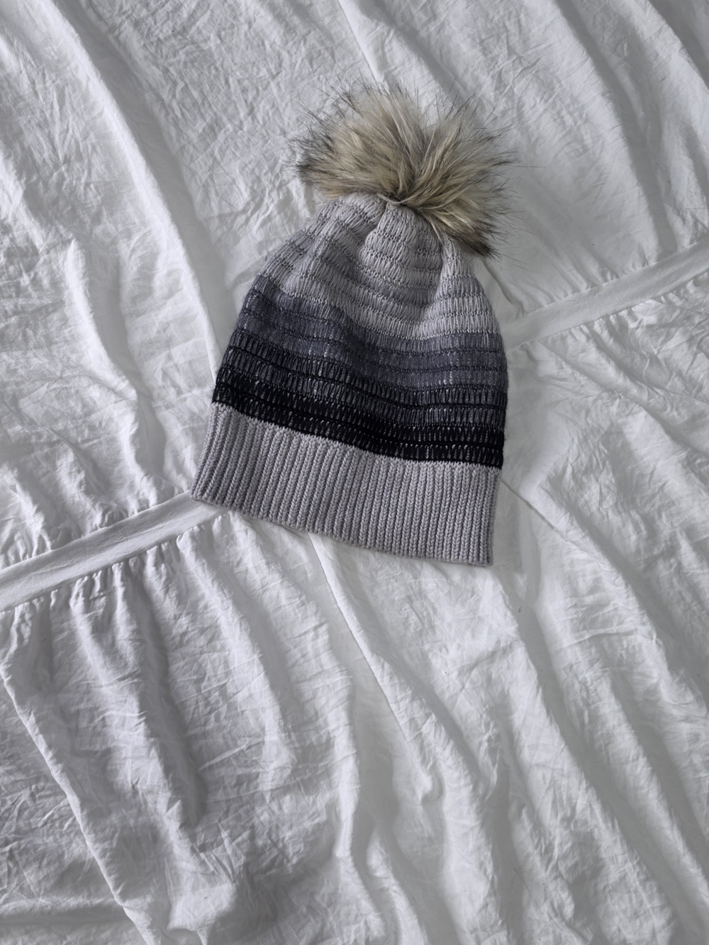 BABATON Gray Ombre Knit Beanie with Faux Fur Pom (NWOT)PRICE NEGOTIABLE